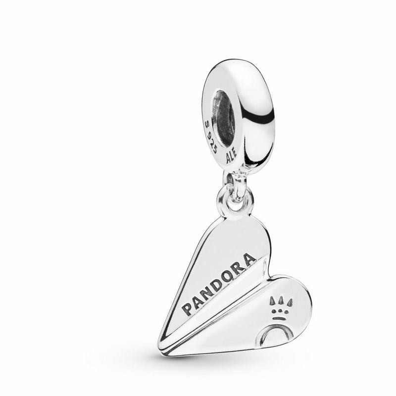 Pandora Heart Paper Plane Dangle Charm - Sterling Silver/Cubic Zirconia - Canada | WL7260JC